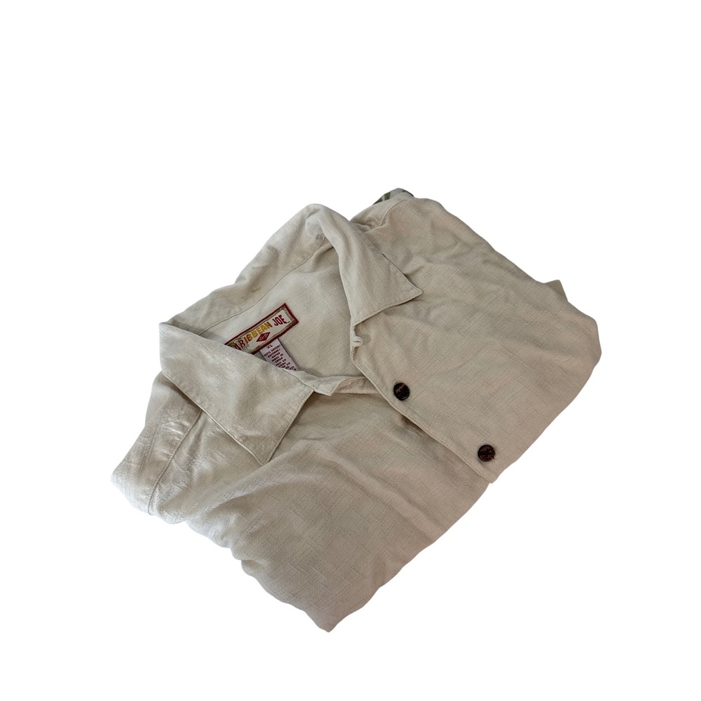 Caribbean Joe Let Go XL Mens Beige Tropical Palm Leaf Button Down‎ Shirt